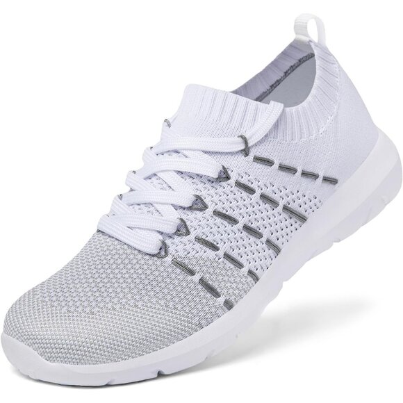 Women White  Running Breathable Knitting flexible Mesh Sports Shoes Sneakers - Picture 1 of 7